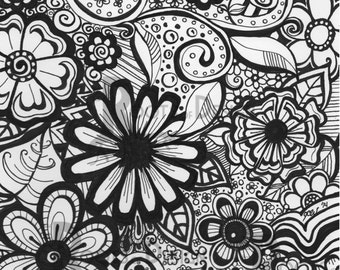 INSTANT DOWNLOAD Coloring Page - Flowers Art Print zentangle inspired, doodle art, printable
