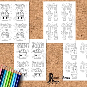 Download instantâneo - pacote de cartões suculentos de cactos de plantas fofas para colorir, ótimo para a sala de aula - pinte seu próprio cartão para impressão