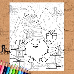 INSTANT DOWNLOAD Cute Christmas Gnome Page Print, doodle art, printable