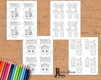 Instant Download- Cute Plant Cactus Succulent Card Bundle for Coloring, Great for the classroom - Color Your Own Printable Card