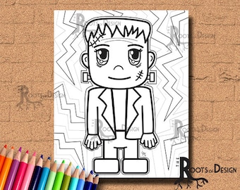 DOWNLOAD INSTANTÂNEO Halloween Frankenstein Coloring Coloring Page Print, doodle art, imprimível