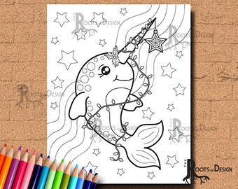narwhal coloring  etsy