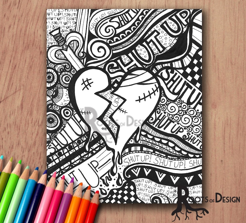 INSTANT DOWNLOAD Coloring Page Broken Heart / | Etsy