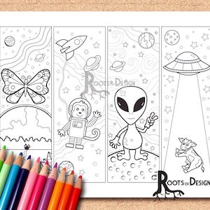 INSTANT DOWNLOAD Coloring Page - Space theme Color your own fun bookmarks, doodle art, printable, Coloring bookmarks
