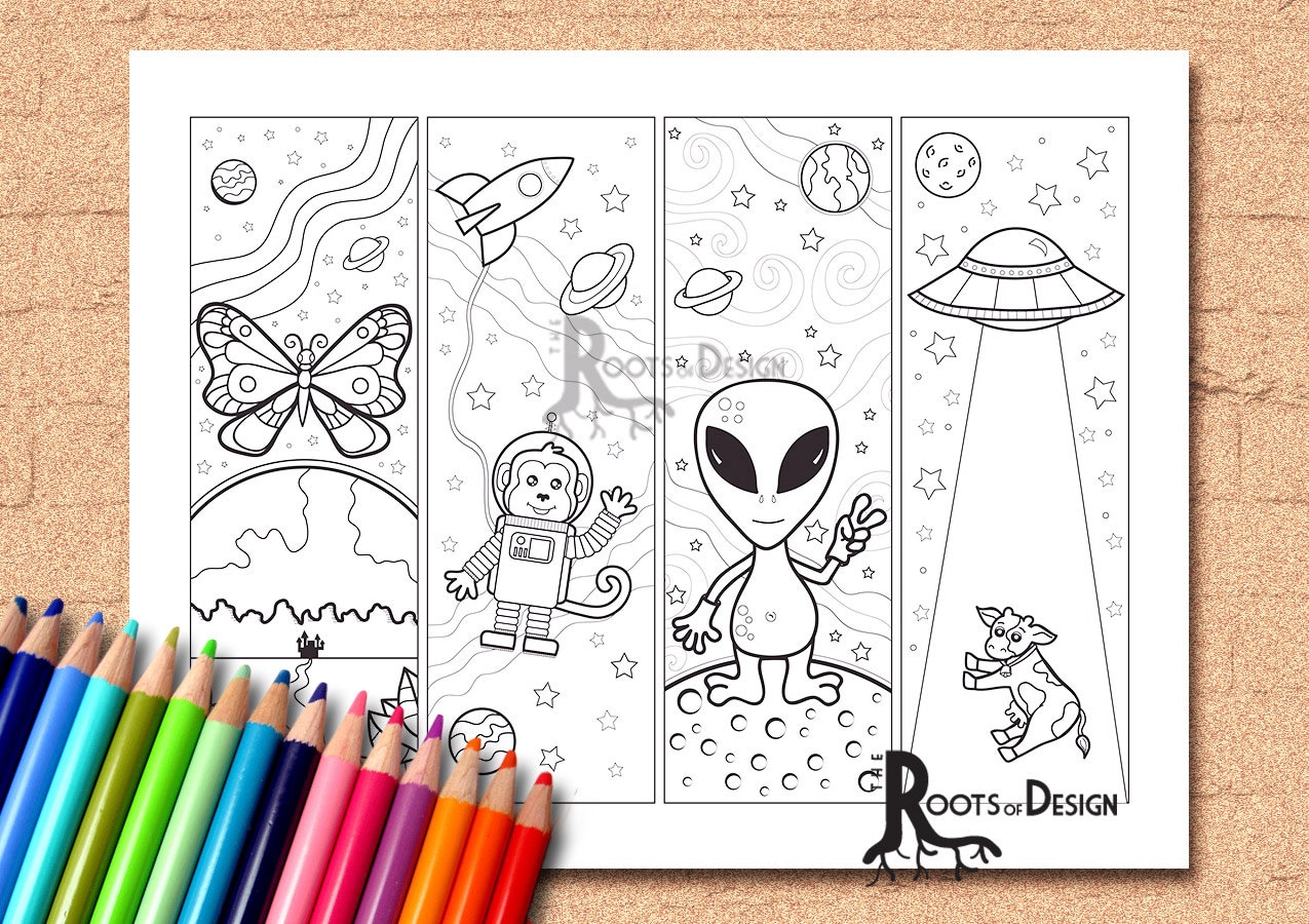 INSTANT DOWNLOAD Coloring Page Space Theme Color Your Own Etsy