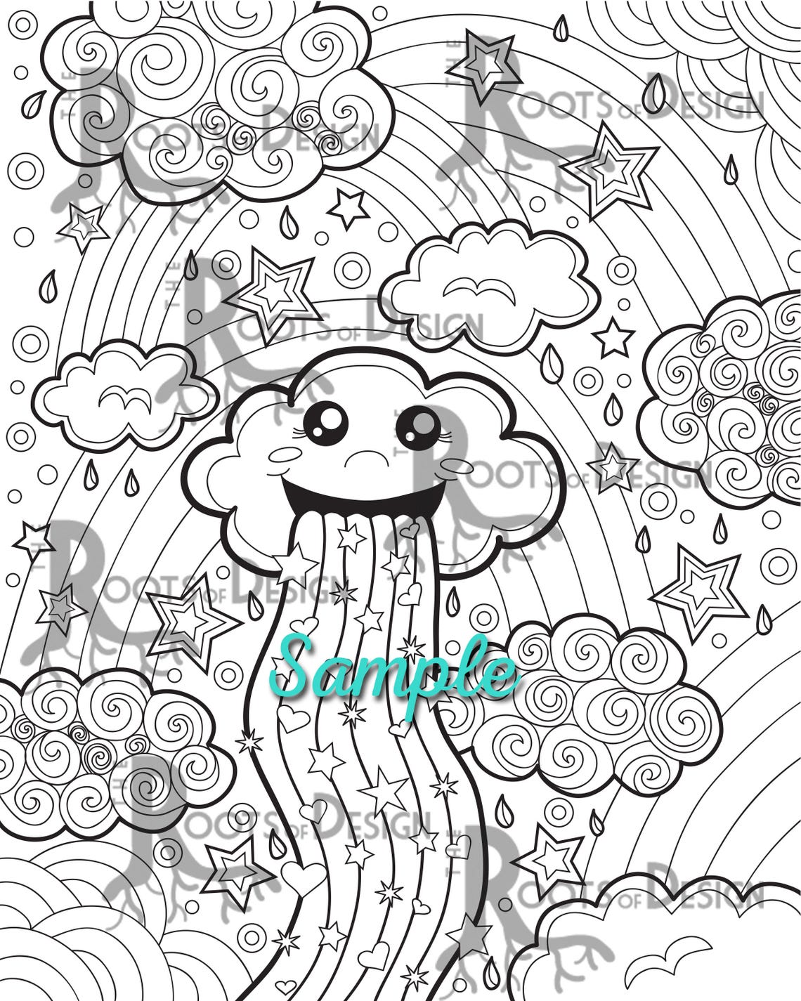 INSTANT DOWNLOAD Coloring Page Rainbow Cloud Print Doodle | Etsy