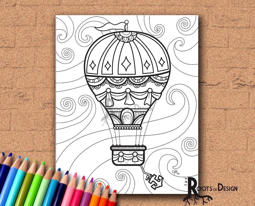 INSTANT DOWNLOAD Coloring Page - Hot Air Balloon Vintage