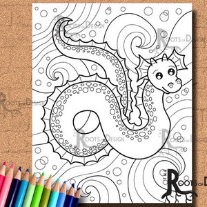 INSTANT DOWNLOAD COlORING PAGE Cute Sea Monster Page Print, doodle art, printable image 1