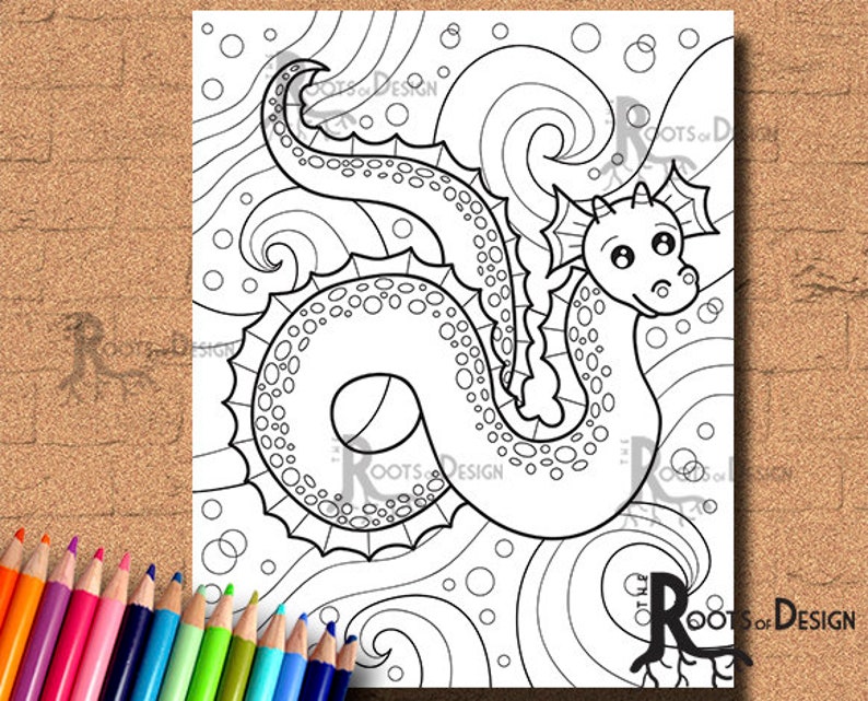 INSTANT DOWNLOAD COlORING PAGE Cute Sea Monster Page Print, doodle art, printable image 1