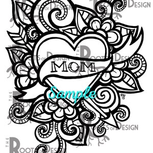 INSTANT DOWNLOAD Coloring Page - Mom Tattoo Style / Mother's Day Print ...