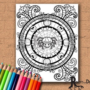 SOFORTIGER DOWNLOAD Halloween Mandala Coloring Page Print, doodle art, printable