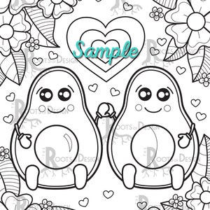 INSTANT DOWNLOAD Coloring Avocado love Art Coloring Page/ Print, doodle art, printable image 2