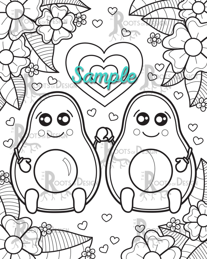 Download INSTANT DOWNLOAD Coloring Avocado love Art Coloring Page ...