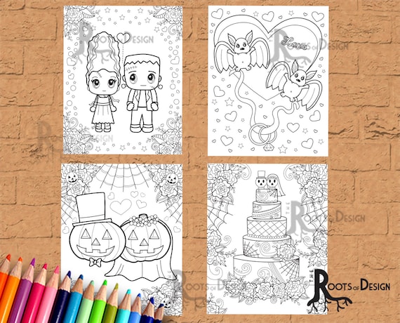 INSTANT DOWNLOAD Coloring Page Halloween Wedding Coloring