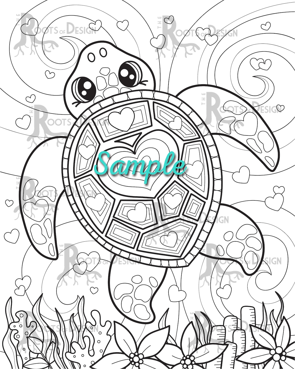 INSTANT DOWNLOAD Coloring Page Valentine Sea Turtle Heart | Etsy