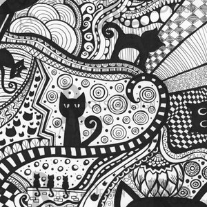 INSTANT DOWNLOAD Coloring Page - Cat Art Print zentangle inspired, doodle art, printable, Black Cats