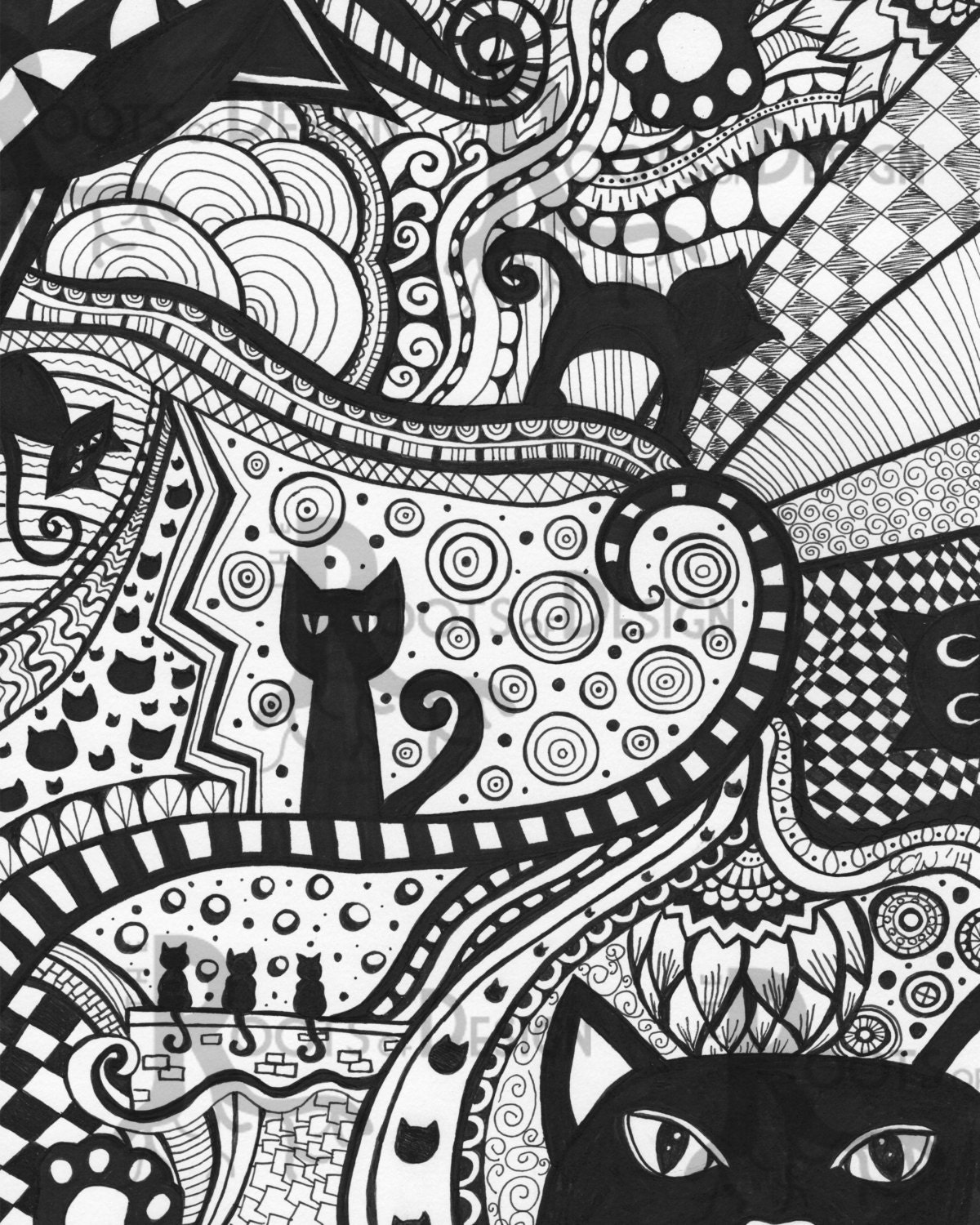 instant-download-coloring-page-cat-art-print-zentangle-etsy