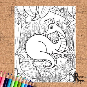 INSTANT DOWNLOAD Coloring Page - Dragon Print, doodle art, printable