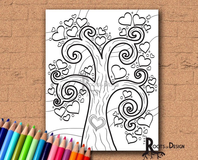 INSTANT DOWNLOAD Coloring Page Heart Tree Coloring Print | Etsy