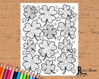 INSTANT DOWNLOAD Coloring Page - Shamrock Lots Of Them zentangle inspired, doodle art, printable