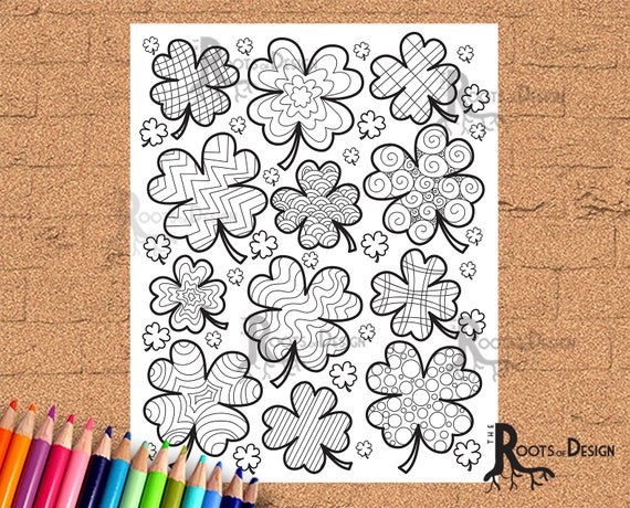 INSTANT DOWNLOAD Coloring Page  Shamrock Lots Of Them