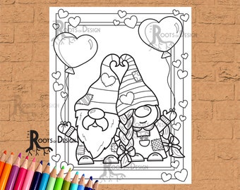 DESCARGA INSTANTE Página para colorear - Gnomos enamorados Impresión, arte del garabato, imprimible