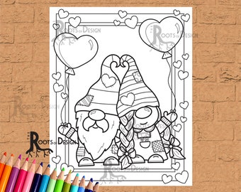 INSTANT DOWNLOAD Coloring Page - Gnomes in Love Print, doodle art, printable