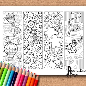 INSTANT DOWNLOAD Coloring Page - Color your own fun bookmarks, doodle art, printable, Coloring bookmarks