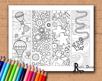INSTANT DOWNLOAD Coloring Page - Color your own fun bookmarks, doodle art, printable, Coloring bookmarks