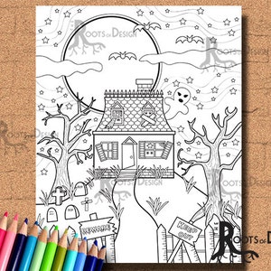 DESCARGA INSTANTE Casa Encantada para colorear Página Impresión, arte del doodle, imprimible