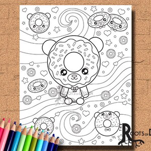 INSTANT DOWNLOAD Coloring Page Donut Bears Art Coloring Print, doodle art, printable