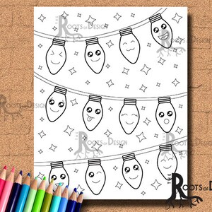 SOFORTIGER DOWNLOAD Süße Weihnachtsbeleuchtung Seite Print, doodle Kunst, printable