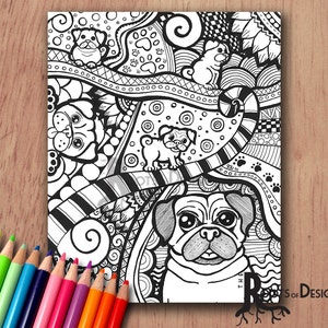 INSTANT DOWNLOAD Coloring Page - Pug/ Dog Art Print Zentangle Inspired ...