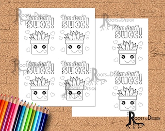Descarga instantánea: linda tarjeta de San Valentín suculenta para colorear, ideal para el aula: colorea tu propia tarjeta imprimible