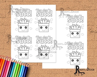 Instant Download- Cute Succulent Valentine Card for Coloring, Great for the classroom - Color Your Own Printable Card