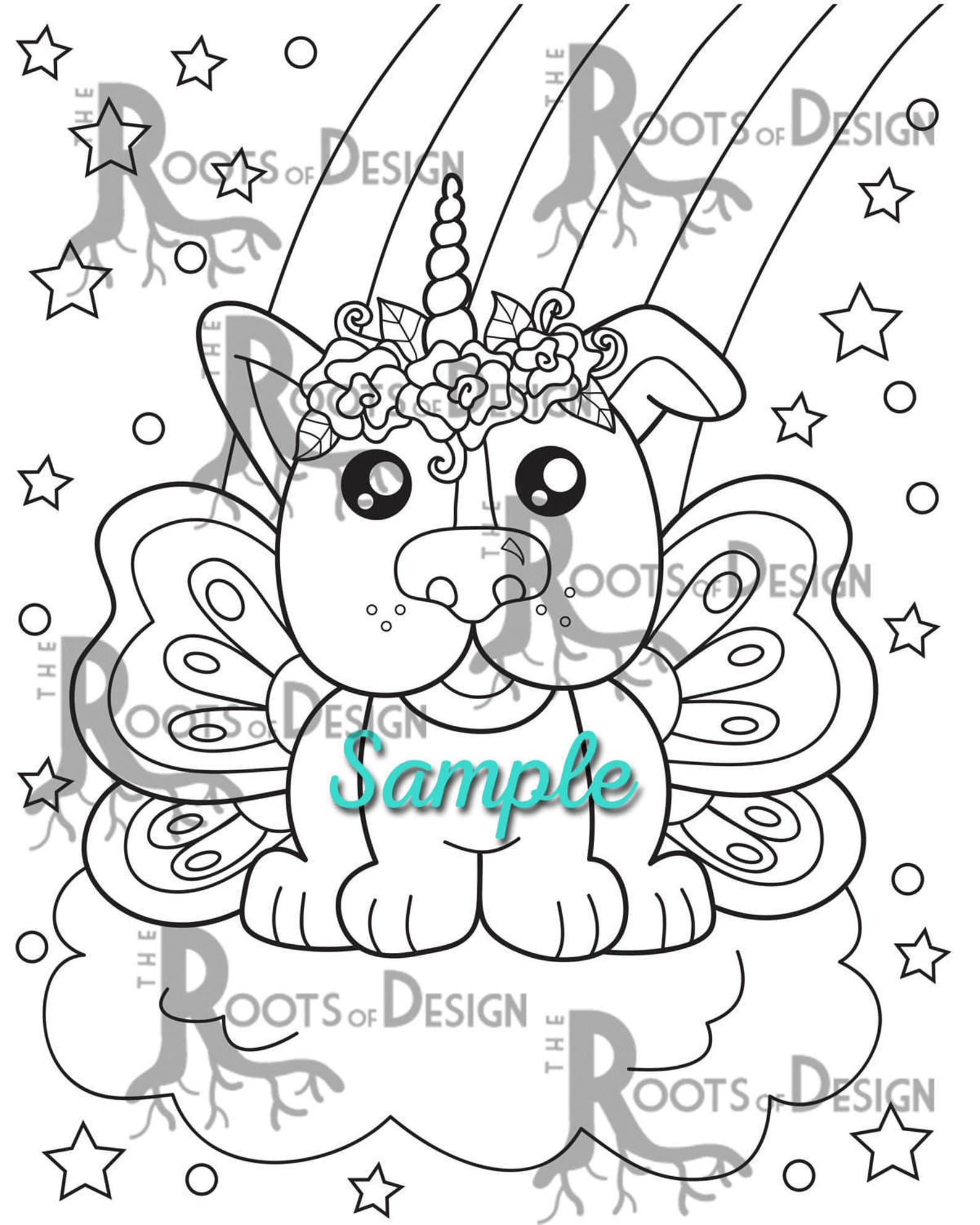 INSTANT DOWNLOAD Coloring Unicorn Dog coloring doodle art | Etsy