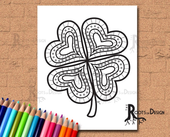 INSTANT DOWNLOAD Coloring Page  Four Leaf Clover/ Shamrock