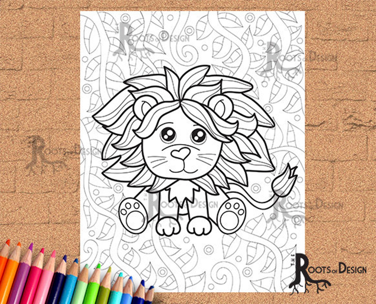 INSTANT DOWNLOAD Coloring Page Kawaii Lion Doodle Art - Etsy