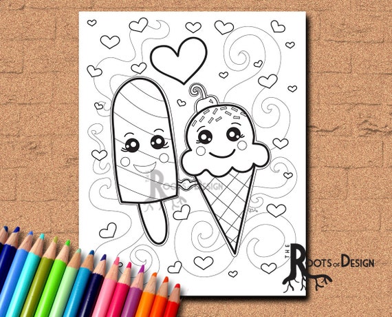 INSTANT DOWNLOAD Coloring Page  Ice Cream and Popsicle in