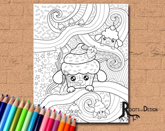 INSTANT DOWNLOAD Coloring Page - Pup-Cakes Art Coloring Print, doodle art, printable