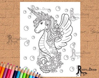 INSTANT DOWNLOAD Coloring Page - Unicorn Ice Cream Print, doodle art, printable