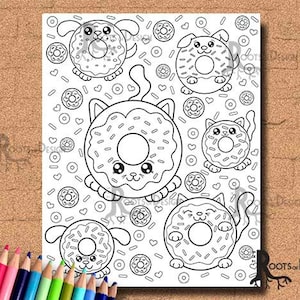 instant download coloring page dog and cat donuts art coloring etsy