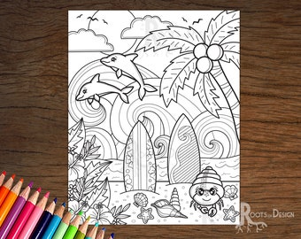 DESCARGA INSTANTE Página para colorear - Diversión de verano 2, arte del doodle, imprimible