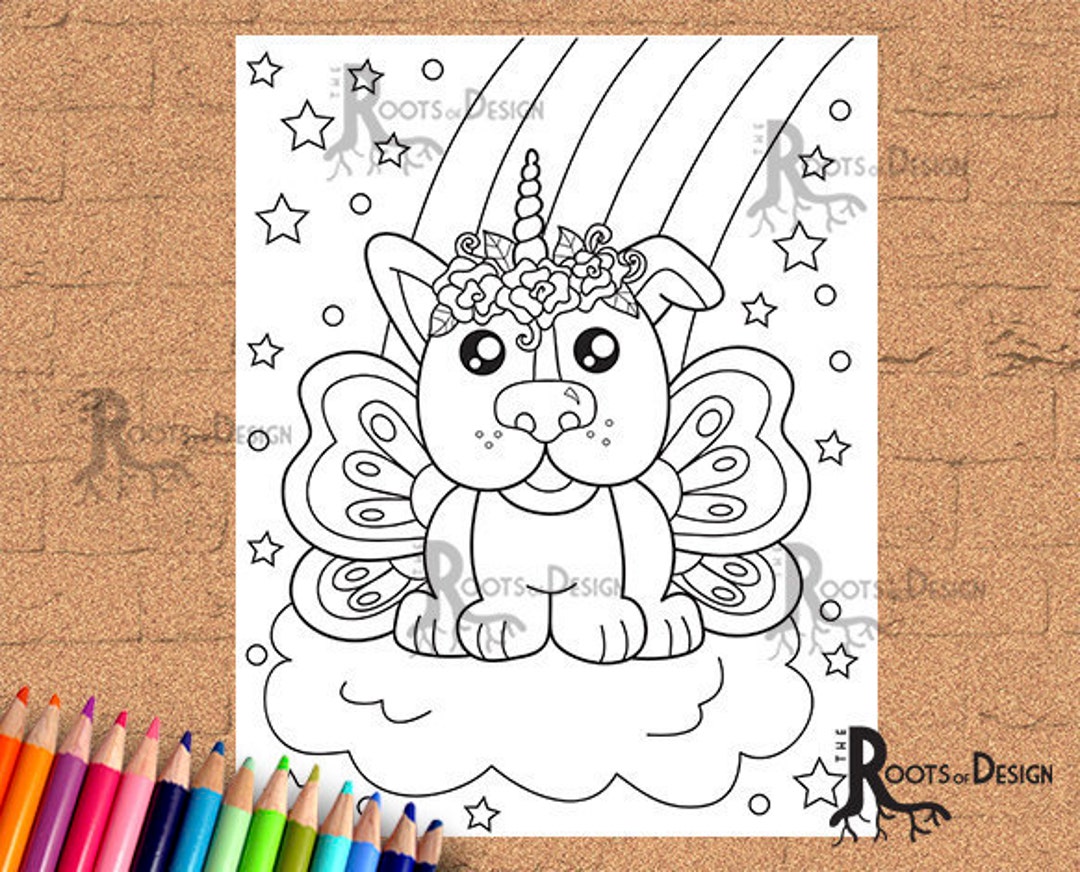 INSTANT DOWNLOAD Coloring Unicorn Dog Coloring, Doodle Art, Printable INSTANT DOWNLOAD Coloring Unicorn Dog Coloring, Doodle Art, Printable