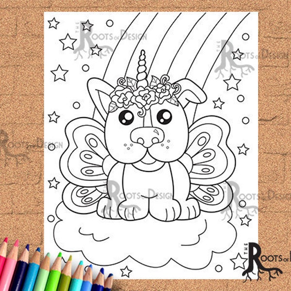 INSTANT DOWNLOAD Coloring Unicorn Dog coloring, doodle art, printable