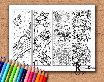 INSTANT DOWNLOAD Coloring Page - Color your own fun animal bookmarks, doodle art, printable, Coloring bookmarks