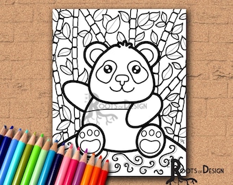 DESCARGA INSTANTE Página para colorear -Panda Coloring Print, arte garabato, imprimible, estilo Kawaii