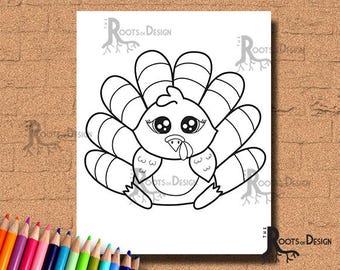 INSTANT DOWNLOAD Schattig Turkije kleurplaat kleurplaat afdrukken, doodle kunst, afdrukbare Thanksgiving