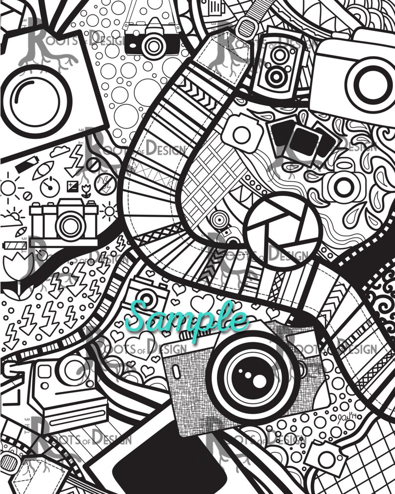 INSTANT DOWNLOAD Coloring Page Camera Art Print zentangle ...
