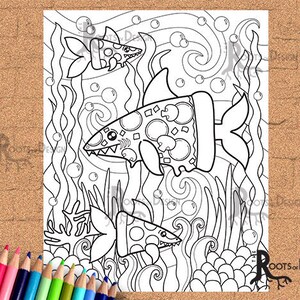 INSTANT DOWNLOAD Coloring Page - Pizza Sharks Print, doodle art, printable